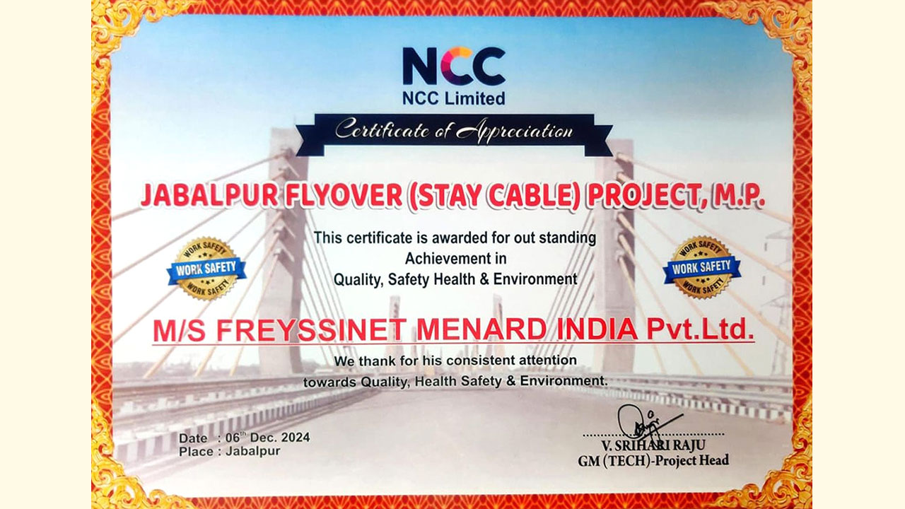 Appreciation certificate from NCC for Jabalpur project